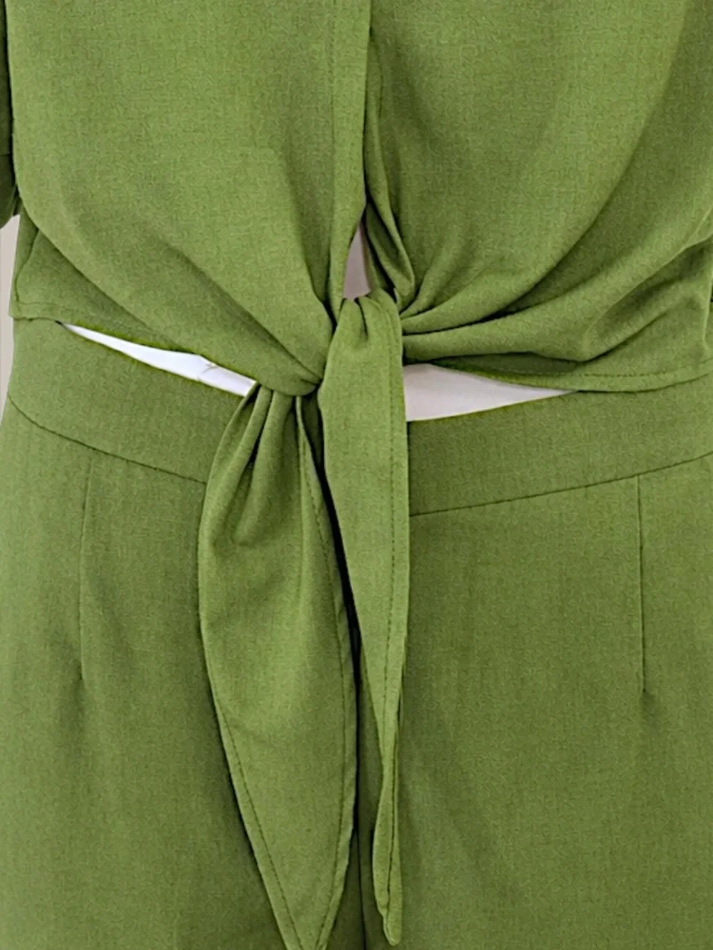 Women's Olive Green Tie-Front Jumpsuit